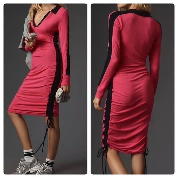 "NWT" Daily Practice by Anthropologie Long-Sleeve Colorblock‎ Polo Midi Dress- L - Picture 1 of 12